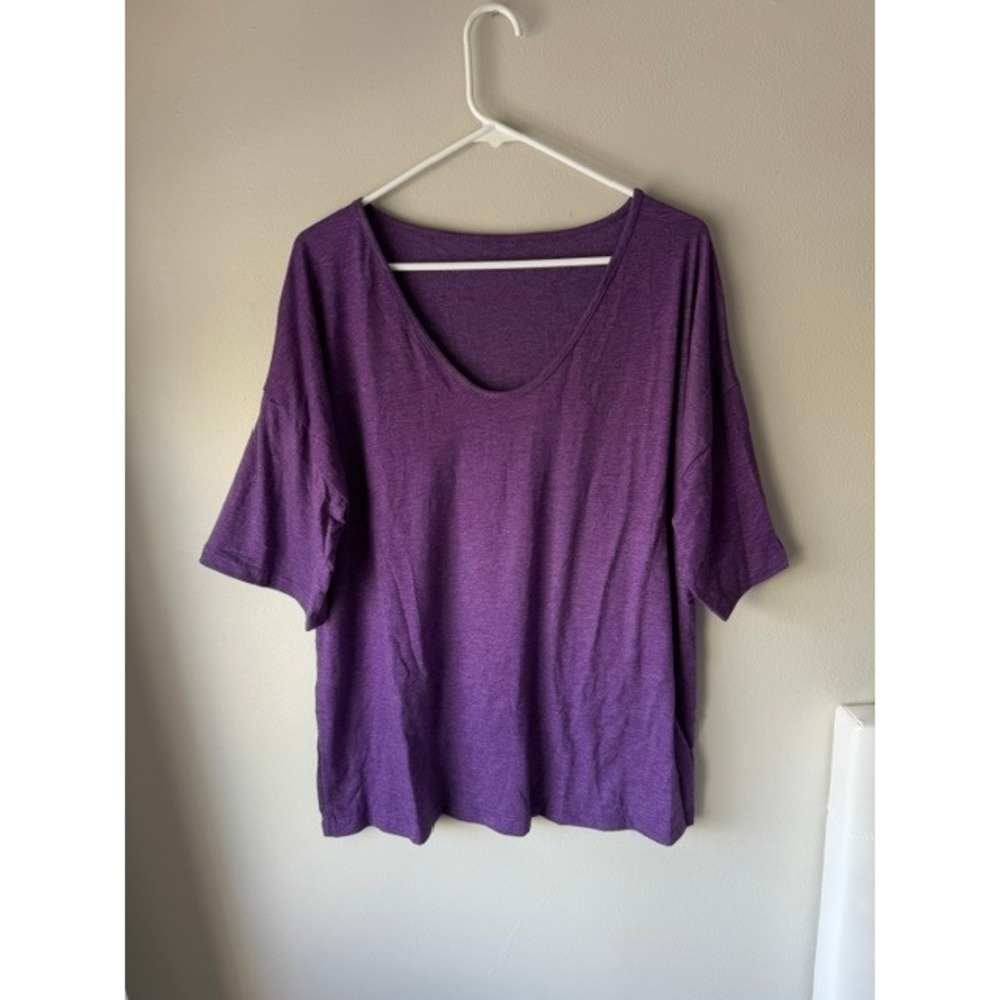 Womens Purple V-Neck Short Sleeve Oversized Knit Tee Shirt Top Casual